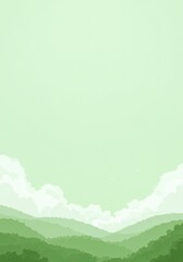 Pastel green landscape view of mountains and clouds