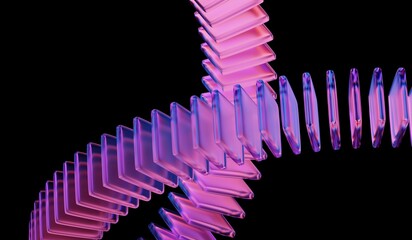 Black 3D background featuring glass chromatic cube block shapes render with abstract crystal pattern, neon light holographic gradient, and blue purple caustic effect. 3D illustration