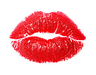Soft Smudged Red Lipstick Kiss Imprint, Gentle Stain Effect, Isolated Cutout