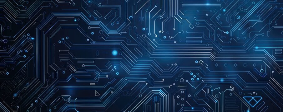Blue circuit board pattern vector background with tech and digital technology concept for banner, poster or web design element. Vector illustration of blue circuitboard texture