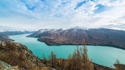 Spectacular Blue Panoramic View of Kanas Lake in Xinjiang Photography Image