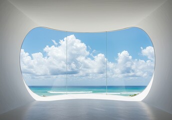 Fototapeta premium Modern interior with panoramic ocean view