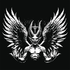 Obraz premium Set Hand drawn Goat Skull Head Dark Art with Different Angel Hatching Outline Style illustration