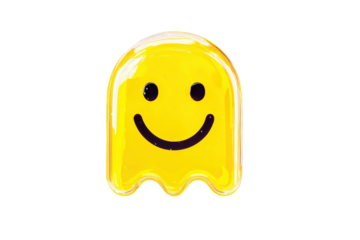Yellow Ghost-Shaped Balloon with Smiley Face on Transparent Background