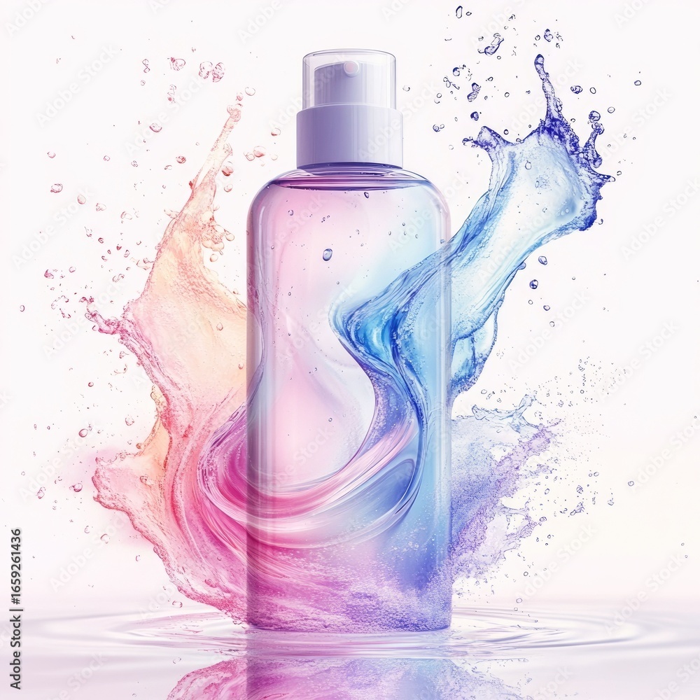 Poster pastel colored shower gel bottle with minimalistic label design isolated on white background dynamic