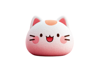 Cute White Cat Plush Toy with Pink Cheeks and Orange Spot on Head Against Transparent Background