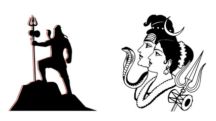 Mahadev Lord Shiva Silhouette Vector Design for T-Shirt and Posters, Om Namah Shivaya Mahadev Artwork – Hindu Spiritual Illustration, 
Shiva Silhouette with Trishul and Om Symbol – Vector Design