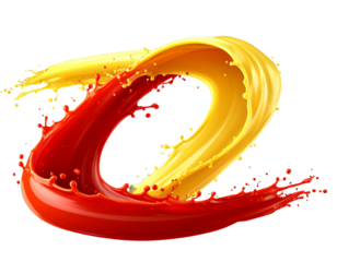 Artistic Wave of Ketchup and Mustard Splashing in Opposite Directions, Isolated Cutout