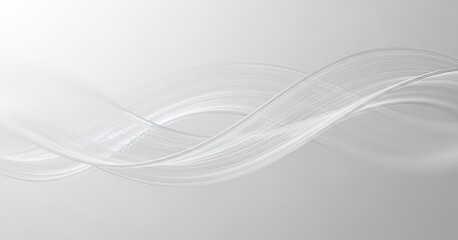 Abstract flowing white lines set on a light gray gradient background, forming a smooth pattern with gentle curves, soft motion, and a harmonious minimalist aesthetic.