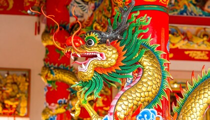 Obraz premium Ornate dragon statue in temple