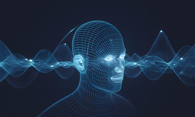 Wireframe Head Data Stream Future Technology Concept Illustration