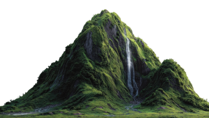 Lush mountain peak with waterfall