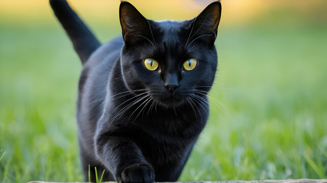 Un lindo gato de color negro, que mira atentamente al frente