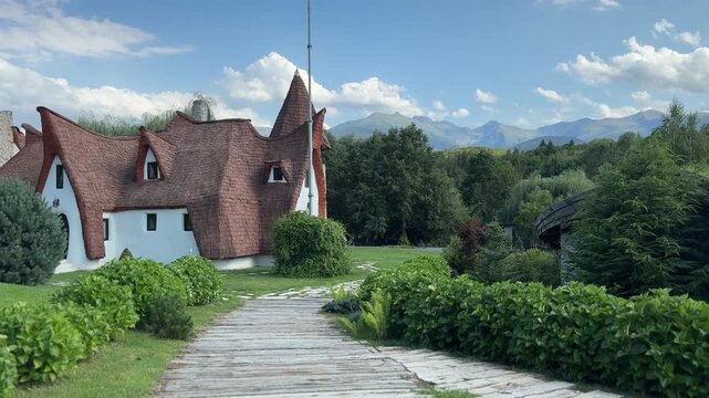 Romanian fairytale Lut castle near Sibiu. Panning right