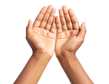 Side View of African American Female Hands in Prayer Position, Gentle Lighting, Isolated