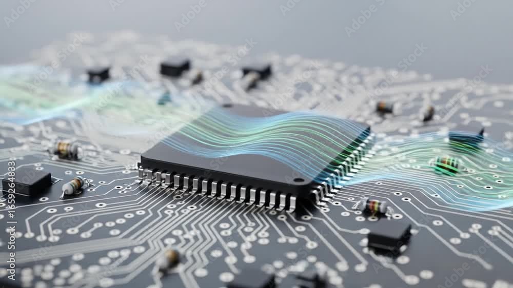 Poster microchip circuit board: data flow visualization