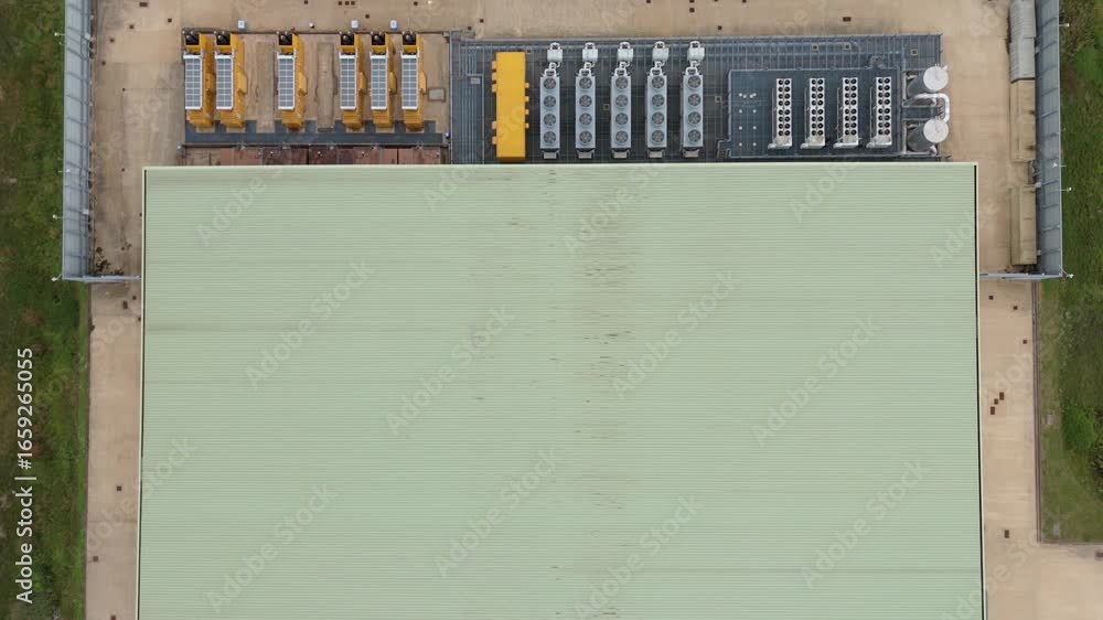 Poster drone perspective of high-tech data centre in the uk showcasing advanced it storage infrastructure a