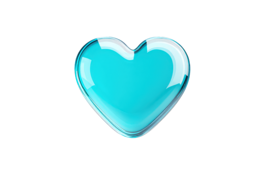 Blue Heart Icon Glossy Heart Shape on Transparent Background