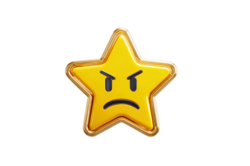 Frowning Star Emoticon Badge with Angry Expression on Transparent Background