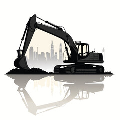 Excavator Vector Icon, Heavy Construction Machinery Icons Set in Black and Orange, Editable Stroke, Vector Illustration Construction Machinery, Construction Equipment Icons Set Editable Stroke
