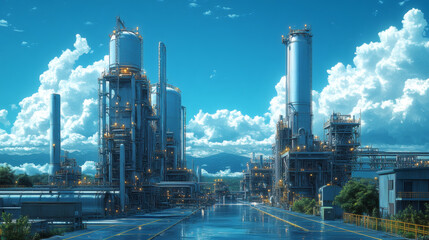 Obraz premium Chrome-coated depiction of an energy production factory