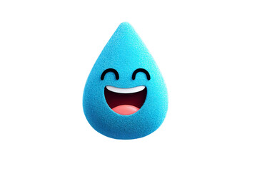 Happy Blue Water Drop Character with Smiling Face on Transparent Background