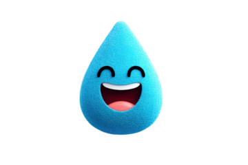 Happy Blue Water Drop Character with Smiling Face on Transparent Background