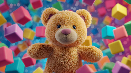 Toy Store, teddy bear with colorful blocks