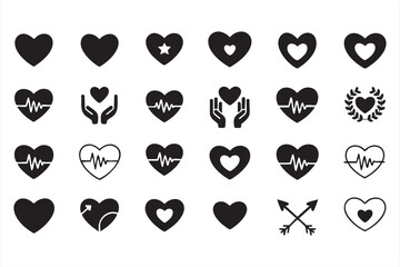 Healthcare and Love Vector Set with Caring Hands and Heartbeat Symbols