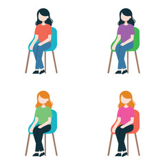 Vector Flat Design Character Set of Woman Sitting on Chair