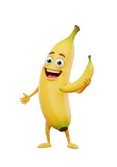 Happy cartoon banana isolated on transparent background