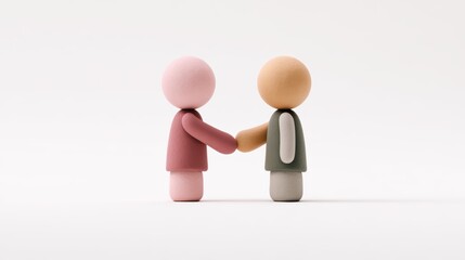 Two wooden figures shaking hands, a symbol of agreement and partnership two