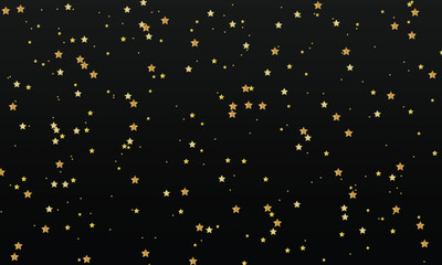 Golden star shaped sparkles confetti isolated on black background.