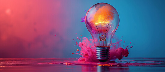 Creative lightbulb with vibrant color explosion.