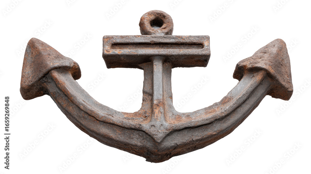 Poster rusty anchor isolated on transparent background with weathered metal texture and nautical style