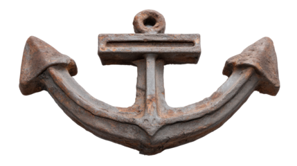 Rusty anchor isolated on transparent background with weathered metal texture and nautical style