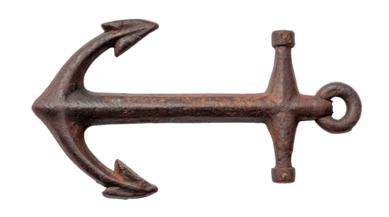 Isolated rusty anchor on transparent background with vintage nautical style
