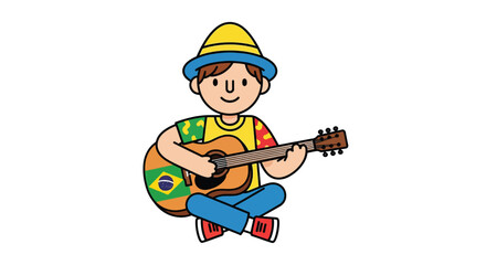 Cartoon Brazilian Musician Playing Guitar