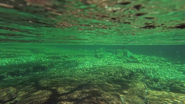 色が変化していく清流の水中映像