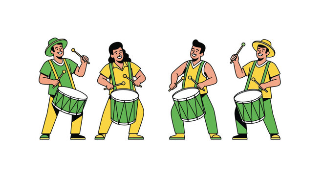 Cartoon illustration of a Brazilian samba percussion band