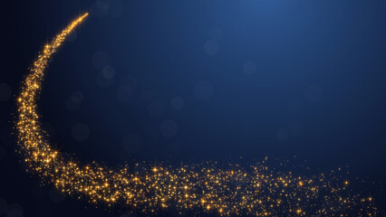 blue christmas background with golden glitter shiny stars and bokeh lights trail,holiday new year vertical social media background	
