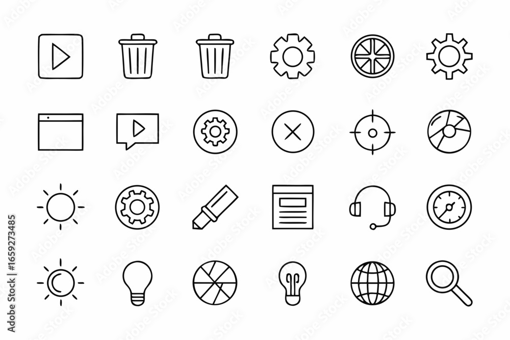Poster set of minimalist line art icons for web design and user interface
