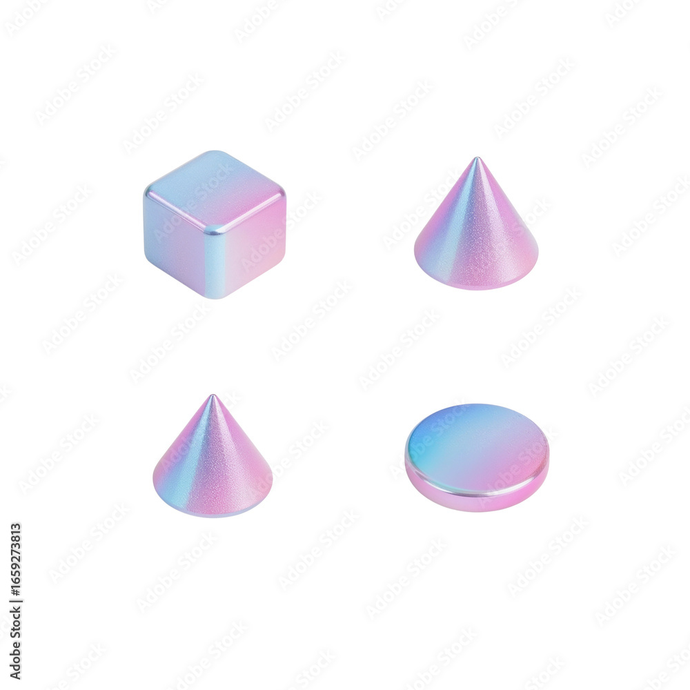 Poster iridescent geometrical shapes create a modern and luminous composition on transparent setting