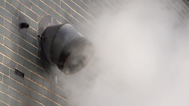 Exhaust ventilation system with smoke coming out on side of building 4k