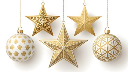 Elegant gold star and ornate egg ornaments hanging for festive decoration