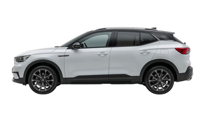 Fototapeta premium Sleek modern white crossover car with dynamic lines showcased against transparent isolated backdrop