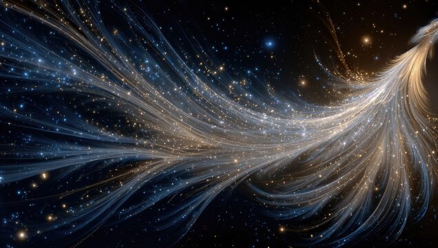 Celestial plume of light and stardust trails across dark space - Powered by Adobe