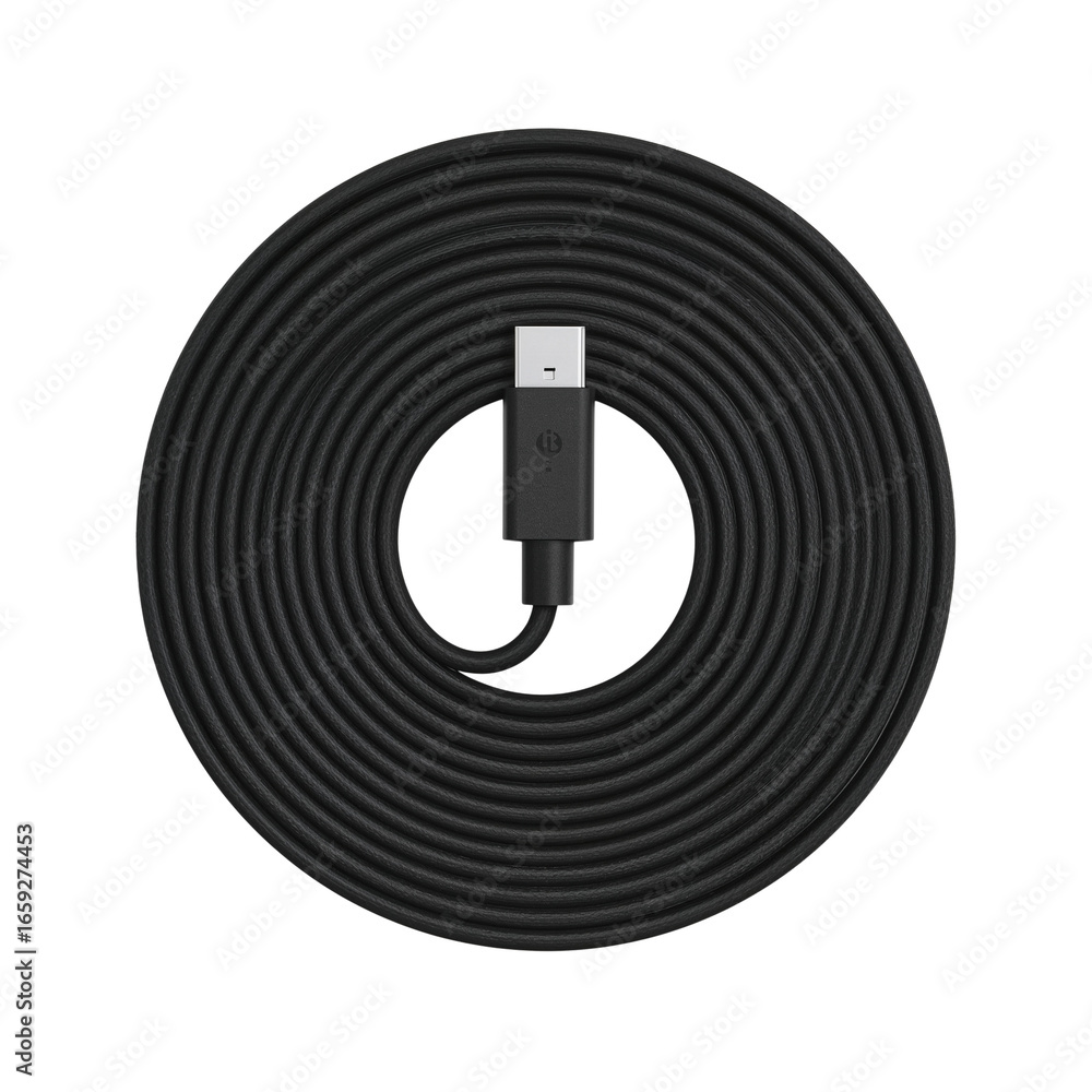 Poster coiled usb connector on transparent space: a concentric arrangement of data transmission cord