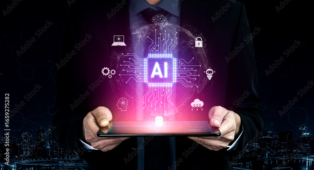 Poster global ai artificial intelligence transforms ai technology worldwide. global artificial intelligence