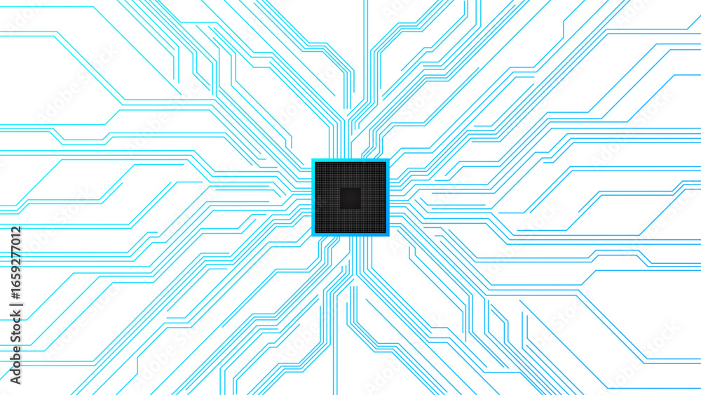 Poster circuit board chip processor on motherboard cpu. high tech circuit board connection system. flat nic